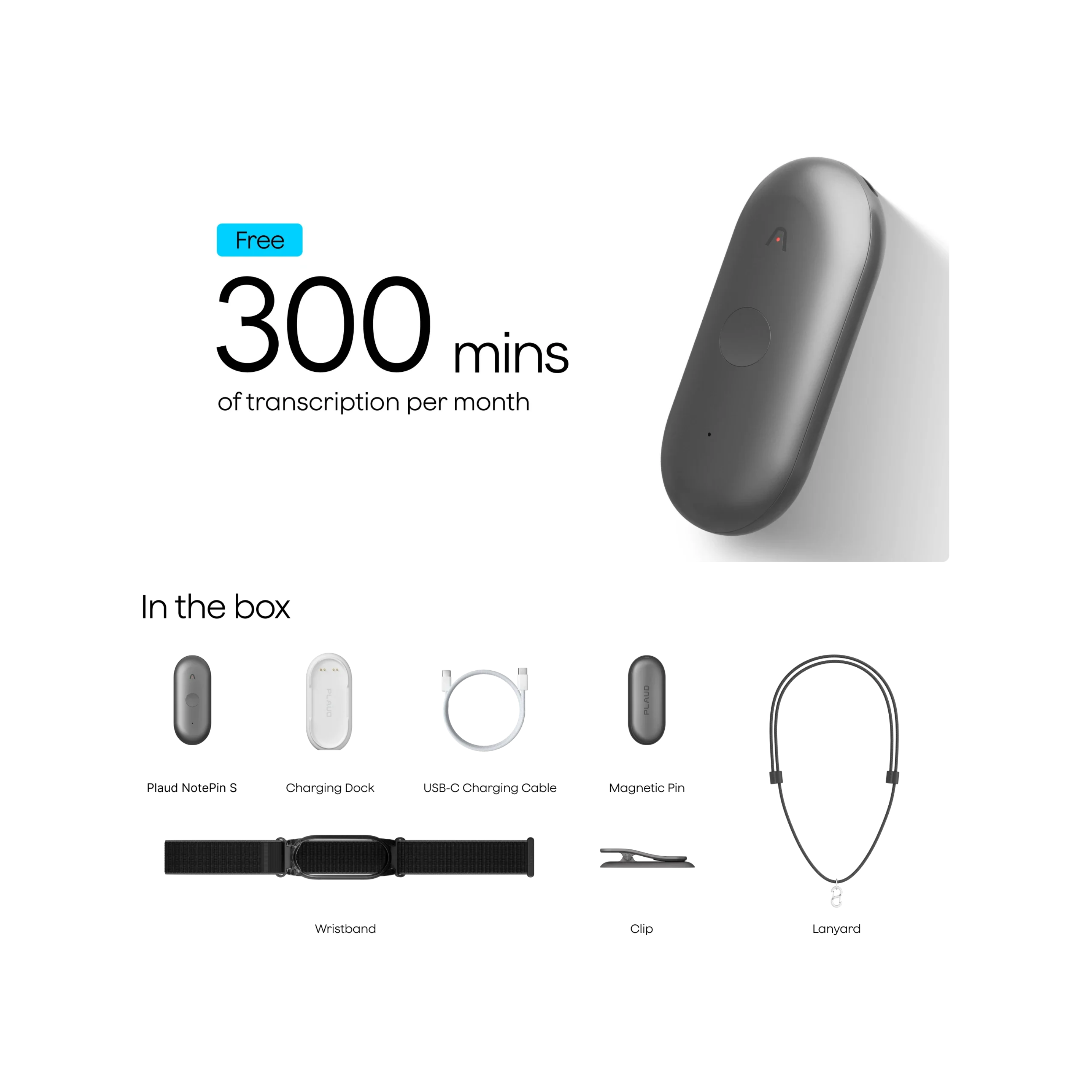 Plaud NotePin S Voice Recorder AI Transciption